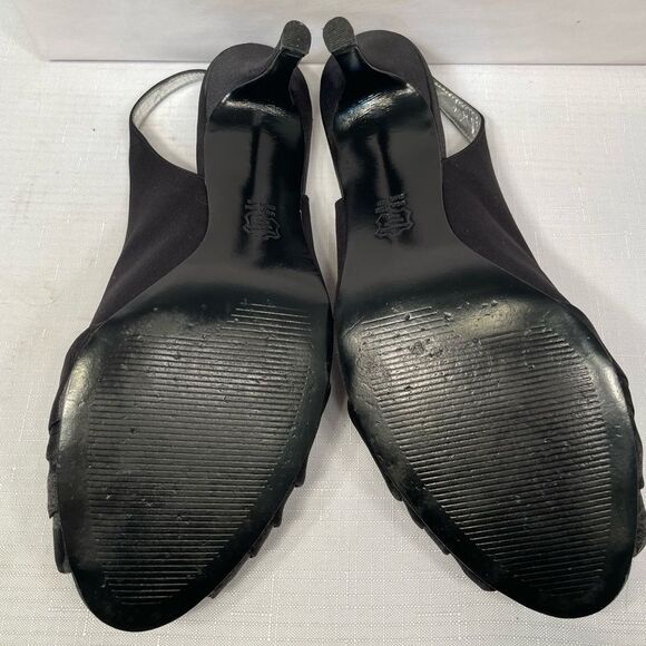 Elegant Satin Black Peep-Toe Heels with Rhinestones EUC Size 10 - Picture 7 of 7